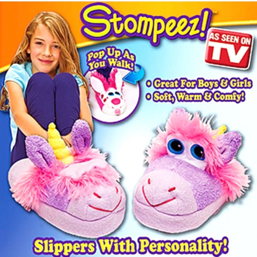 Stompeez Kids Unicorn Slippers Purple & Pink Size Medium Plush Slipper Shoes